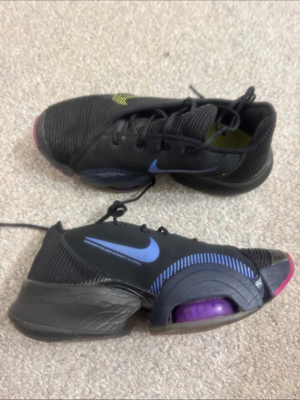 Nike Women's Black Sneakers with Purple Accent and Pink Toe
